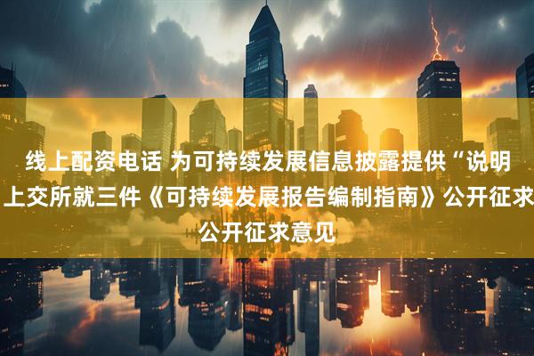 线上配资电话 为可持续发展信息披露提供“说明书” 上交所就三件《可持续发展报告编制指南》公开征求意见